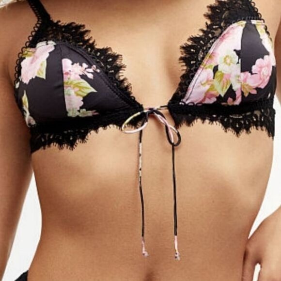 For Love & Lemons ✦ Melrose Bra ✦ Scalloped Lace Picot Straps Black L NWT - Picture 1 of 4
